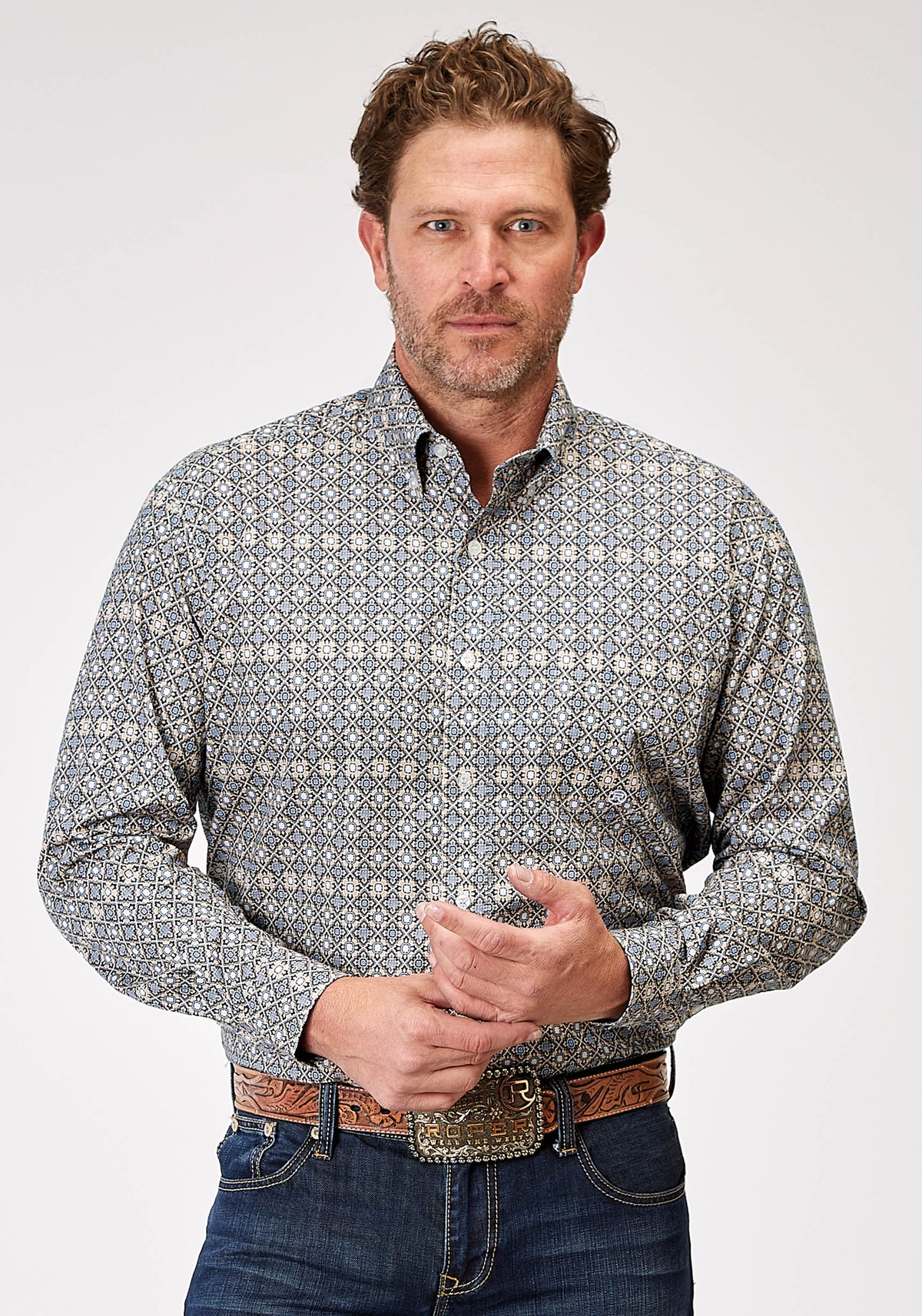Foulard Western ton argent concho avec pierre centrale turquoise Foulard Western ton argent concho avec pierre centrale turquoise
