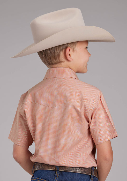 Boy's Roper Orange Stretch Minicheck Short Sleeve Shirt