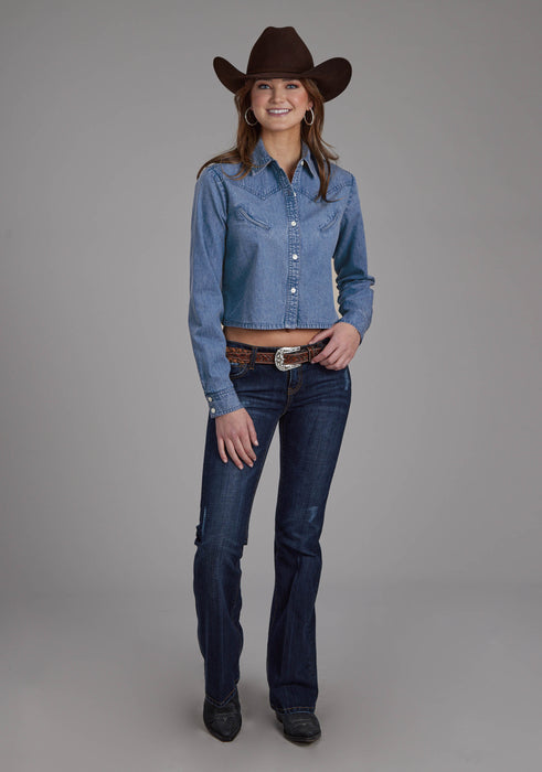 Women's Roper Cropped Denim Western Blouse