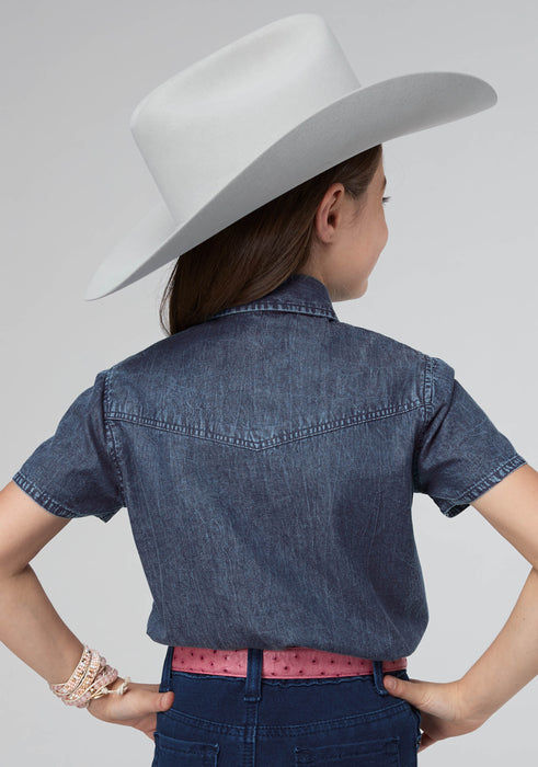 Girl's Roper Dark Blue Denim Short Sleeve Shirt