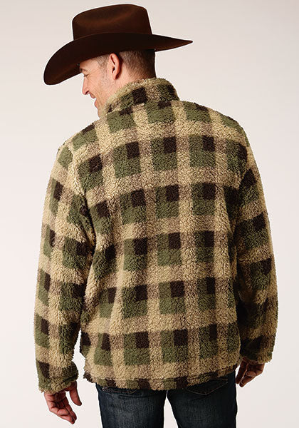 1352 GR/BR CHECK PRT POLAR FLEECE