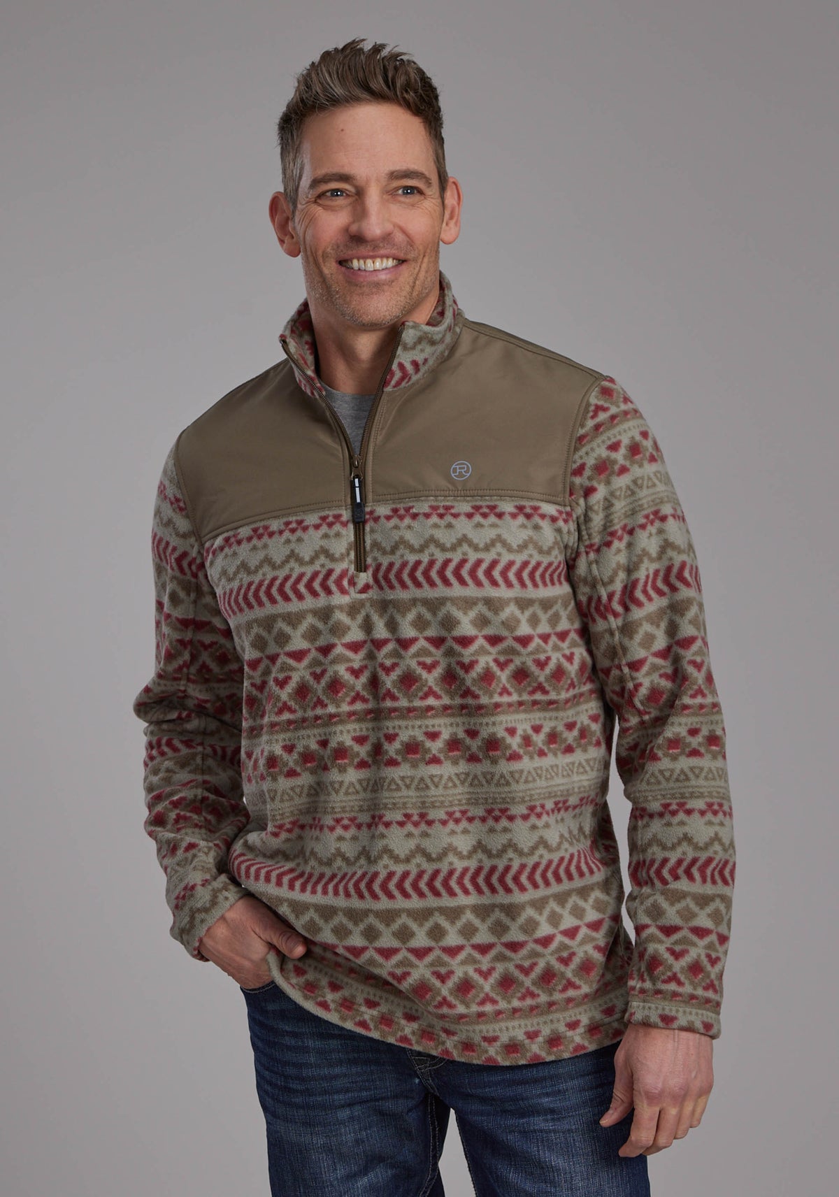Men's Roper Red & Olive Aztec Pull Over — Way Out West Trading Co