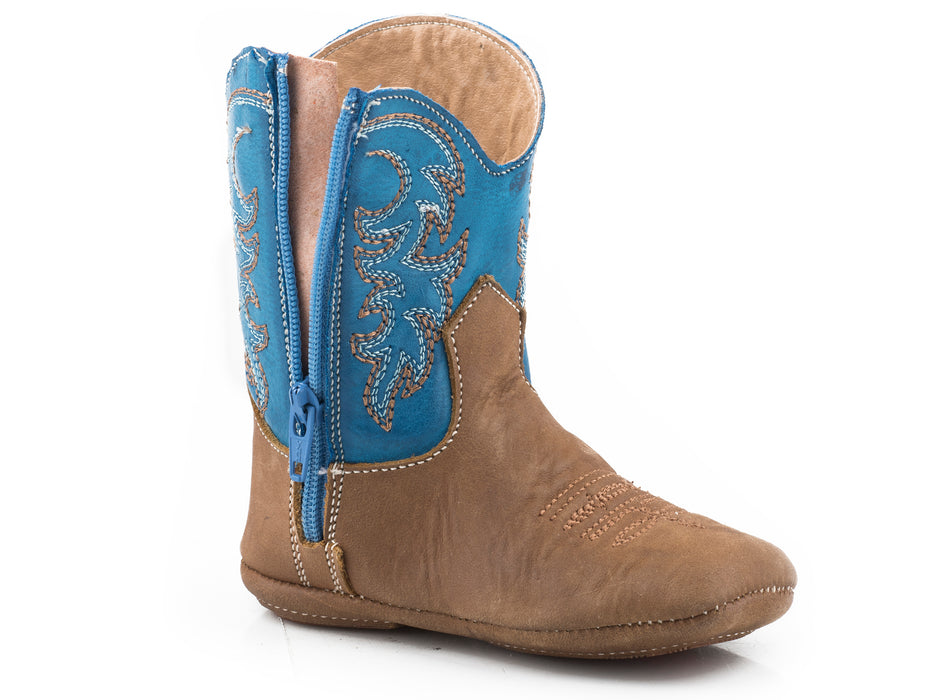 Roper "Cowbabies" Brown Infant Boot w/ Blue Embroidered Shaft