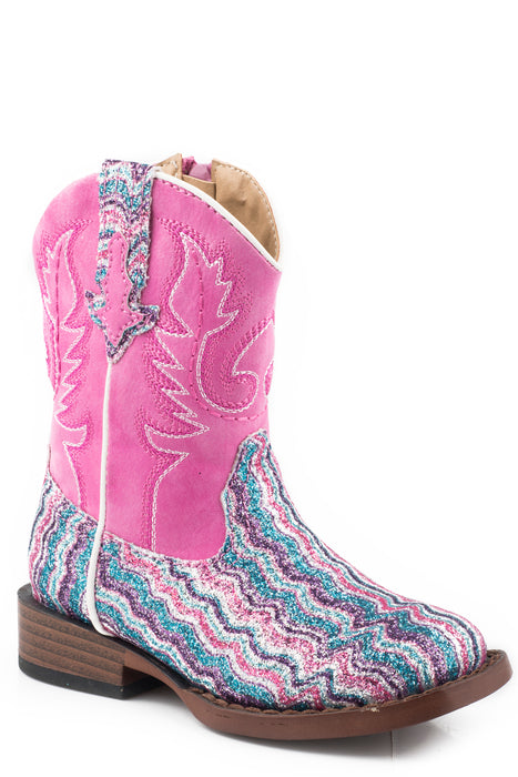 Girls Roper Pink Chevron Glitter Toddler Boot