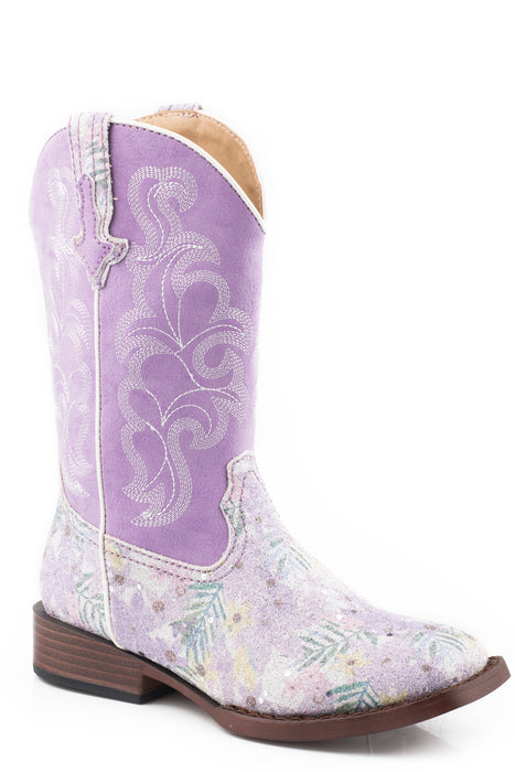 Girls Roper Lavender Glitter Square Toe Boot