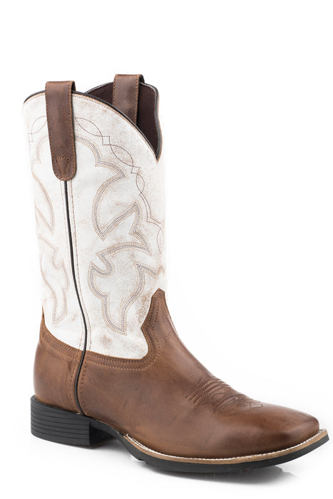 Men's Roper Chocolate Square Toe Boot w/ White Leather Shaft