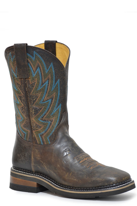Men's Roper Sanded Brown Square Toe Boot w/ Western Embroidery