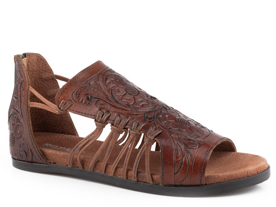 Roper Brown Hand Tooled Leather Sandal