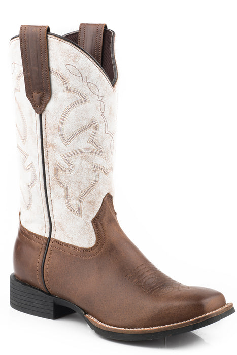 Women's Roper Oiled Tan Square Toe Boot w/ White Leather Shaft