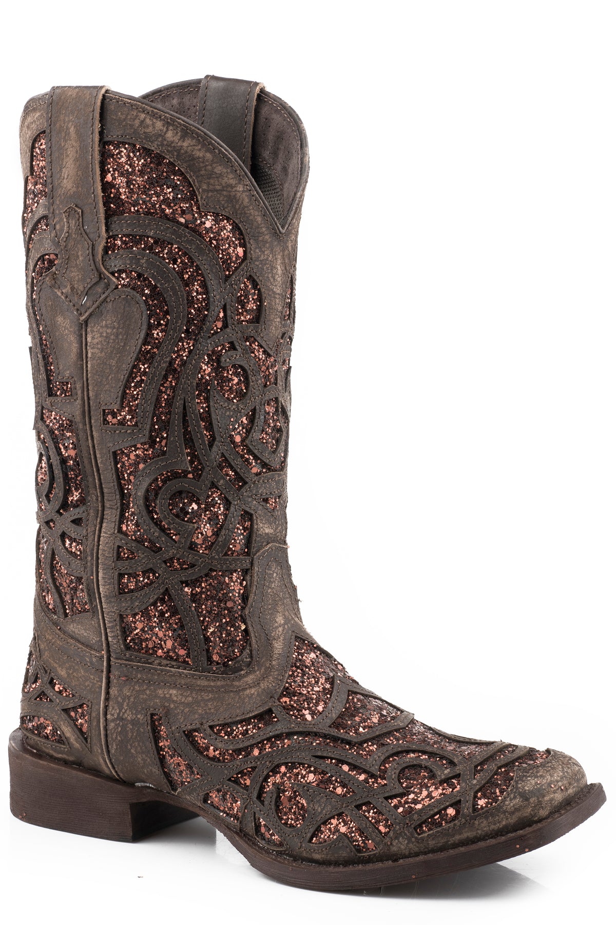 Roper Brown Sanded Square Toe Boot w/ Glitter Underlay — Way Out West