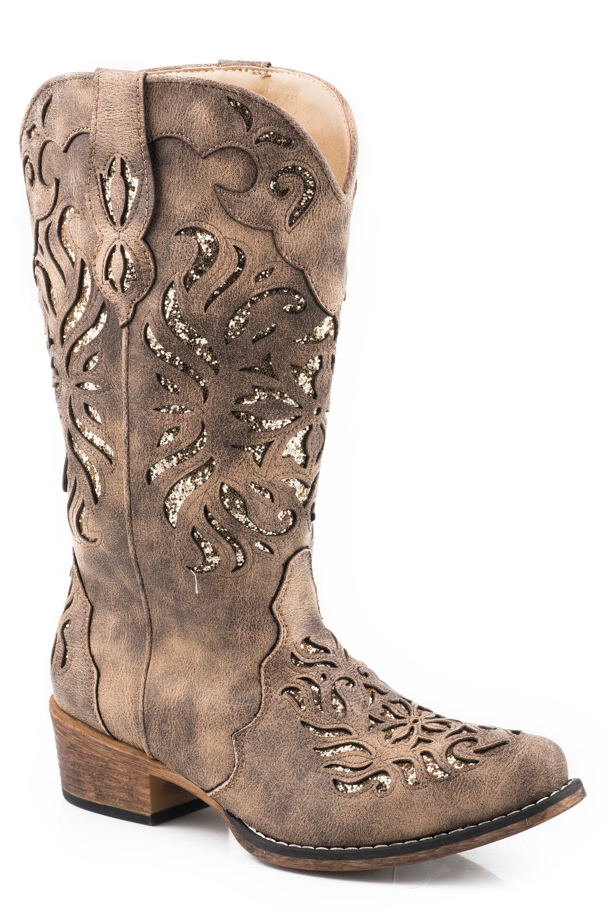 Roper Tan Snip Toe Boot w/ Decorative Glitter Underlay — Way Out West
