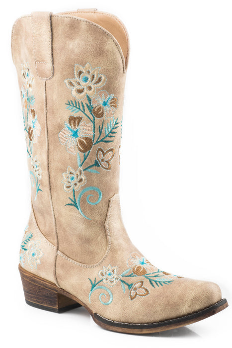 Women's Roper Vintage Beige Snip Toe Boot w/ Floral Embroidery