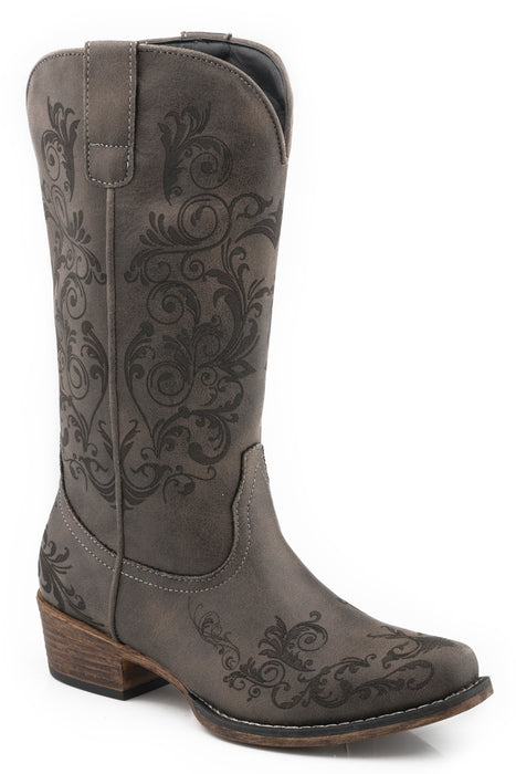 Women's Roper Vintage Black Boot w/ Lasered Western Design