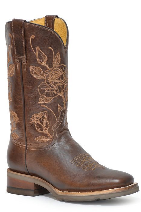 Women's Roper Marbled Brown Square Toe Boot w/ Floral Embroidery
