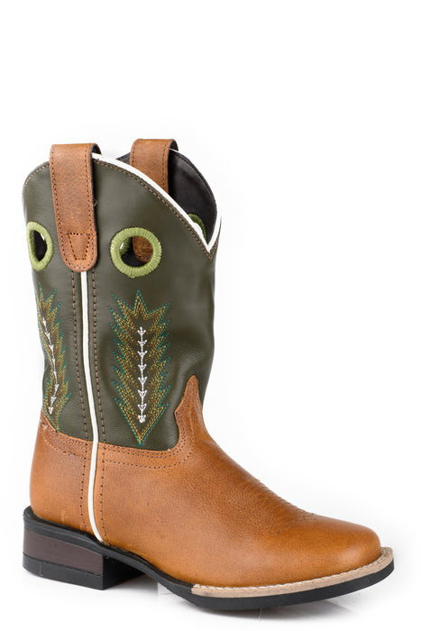 Boys Roper Tan Faux Leather Square Toe Boot