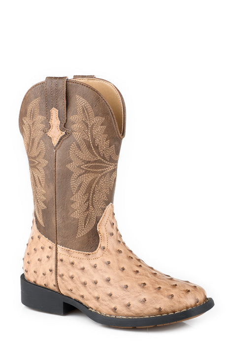 Boys Roper Faux Ostrich Square Toe Boot
