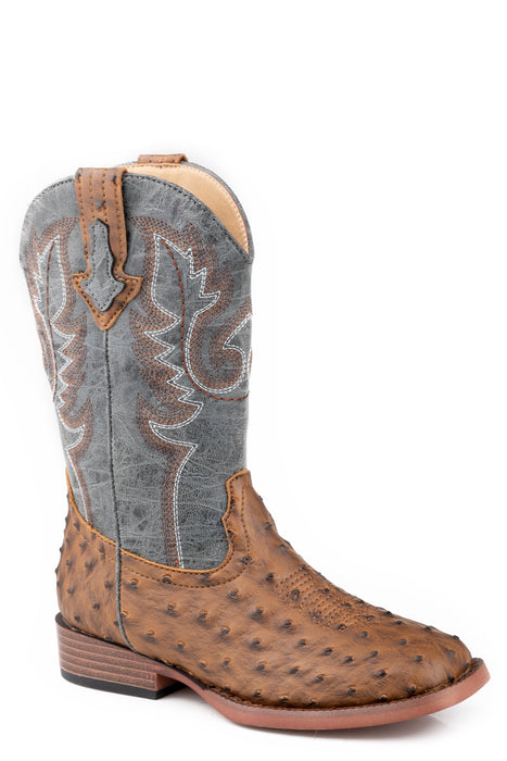 Boys Roper Faux Ostrich Square Toe Boot