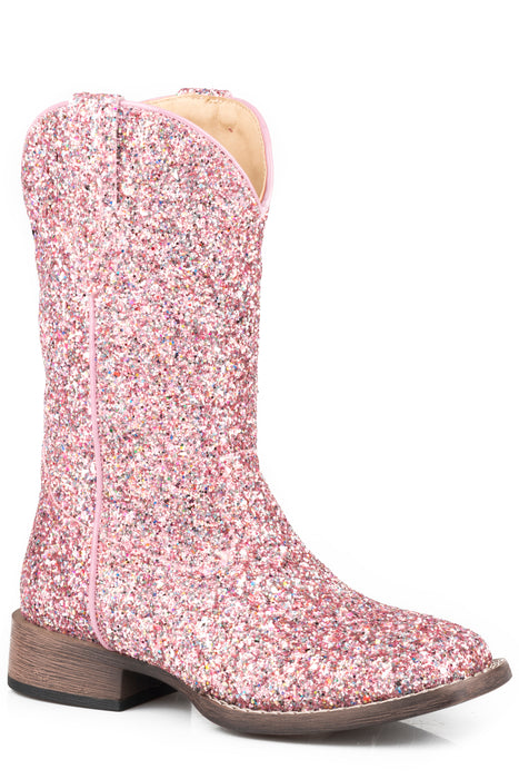 Girls Roper Pink Multi Glitter Square Toe Boot