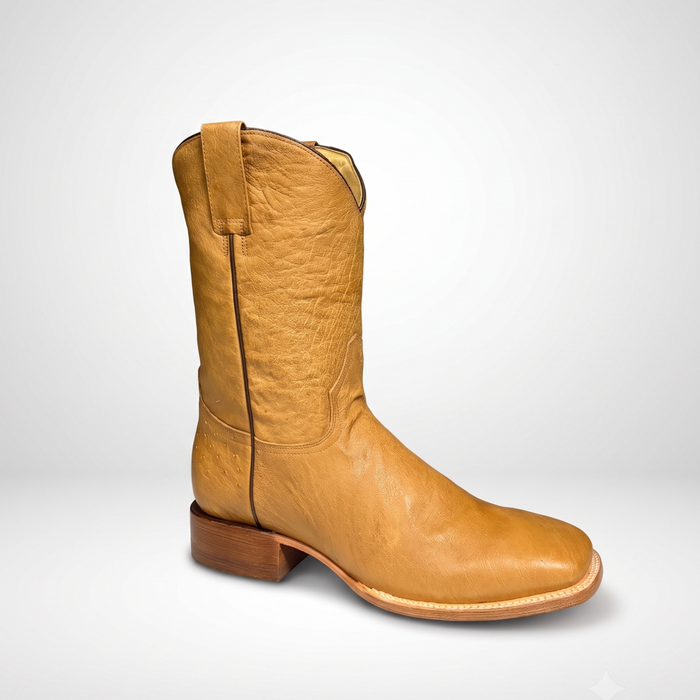 Mens Stetson Tan Slick Smooth Ostrich Square Toe Boot