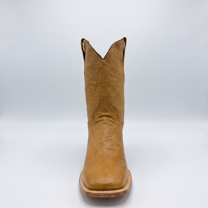 Mens Stetson Tan Slick Smooth Ostrich Square Toe Boot