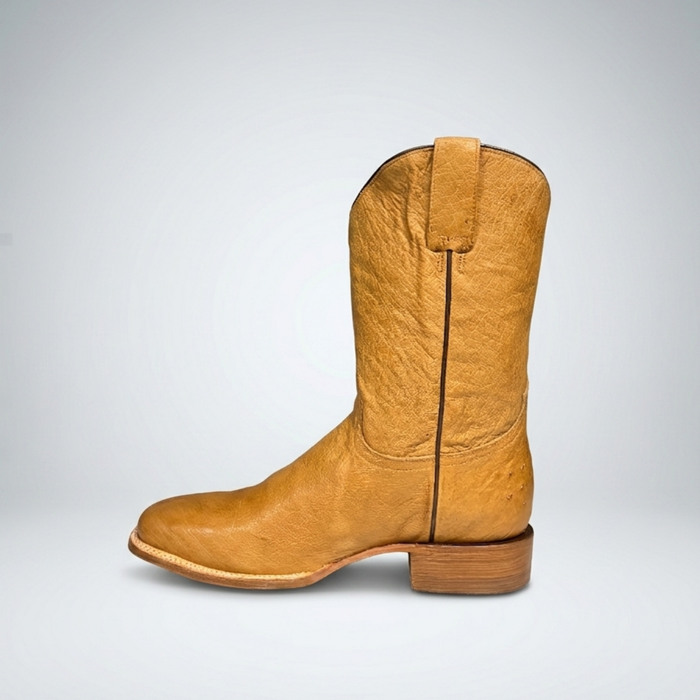 Mens Stetson Tan Slick Smooth Ostrich Square Toe Boot