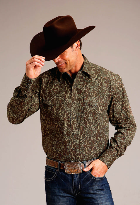 Men's Stetson Brown Grandoise Paisley Western Shirt