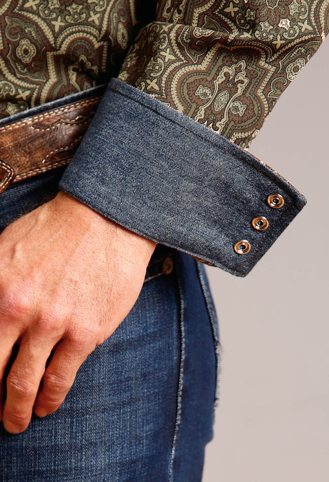Men's Stetson Brown Grandoise Paisley Western Shirt