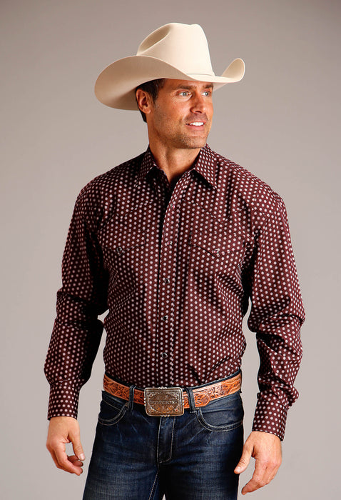 Men's Stetson Wine Geometric Sunburst Western Shirt