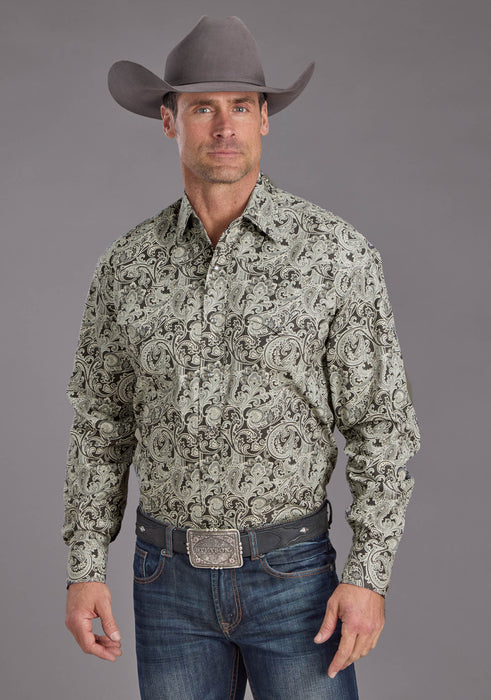 Mens Stetson Silver Paisley Western Shirt