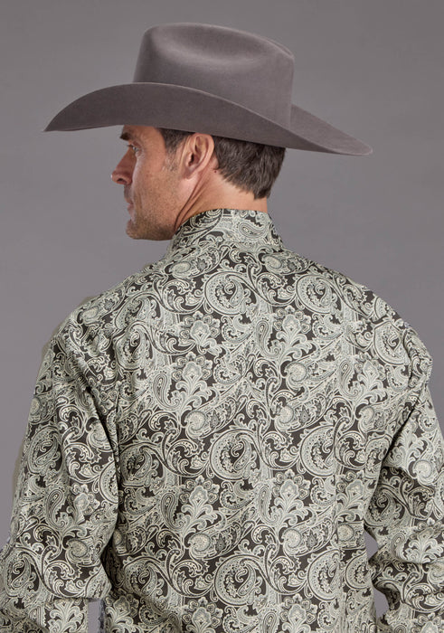 Mens Stetson Silver Paisley Western Shirt