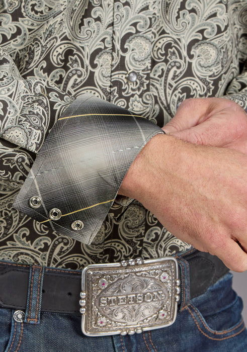 Mens Stetson Silver Paisley Western Shirt