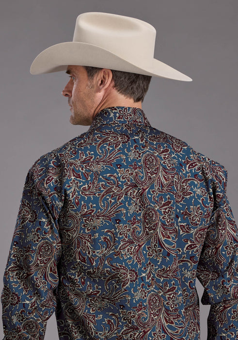 Mens Stetson Blue Paisley Western Shirt