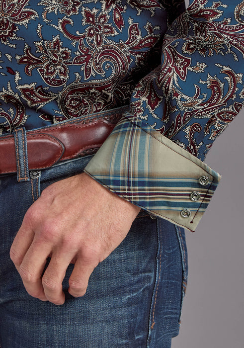 Mens Stetson Blue Paisley Western Shirt