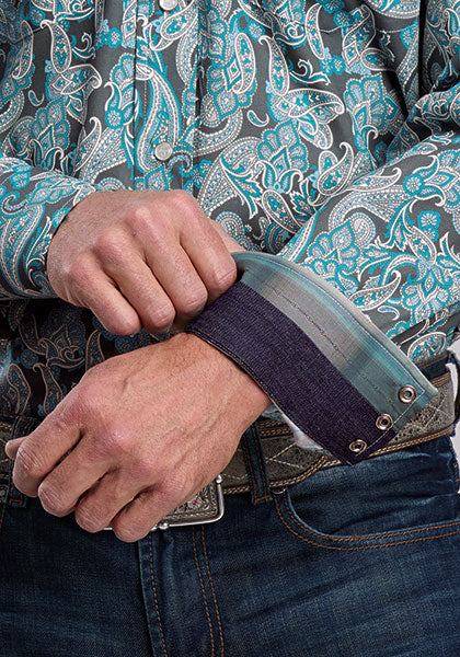 Men's Stetson Turquoise Paisley Snap Western Shirt