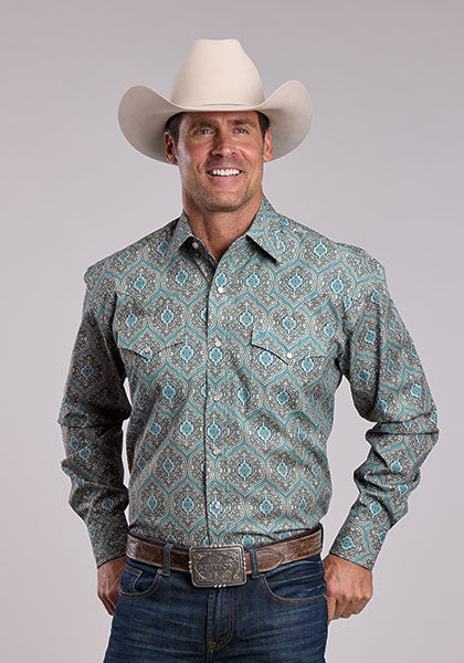 Mens Stetson Spruce Medallion Western Shirt