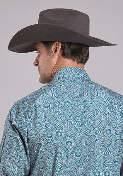Mens Stetson Teal Tile Western Shirt