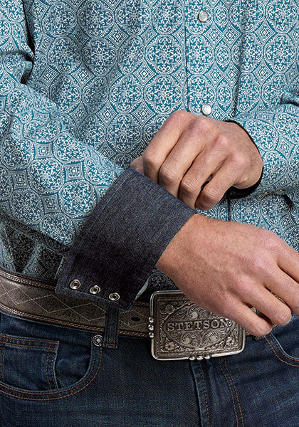 Mens Stetson Teal Tile Western Shirt