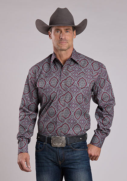 Mens Stetson Wine Paisley Western Shirt