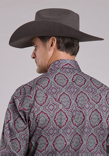 Mens Stetson Wine Paisley Western Shirt