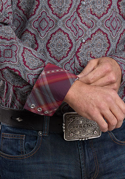 Mens Stetson Wine Paisley Western Shirt