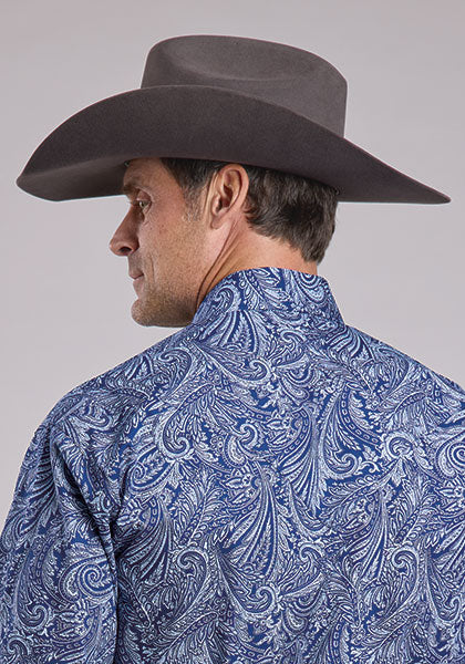 Mens Stetson Indigo Plume Paisley Western Shirt