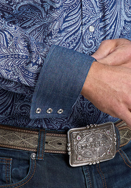 Mens Stetson Indigo Plume Paisley Western Shirt
