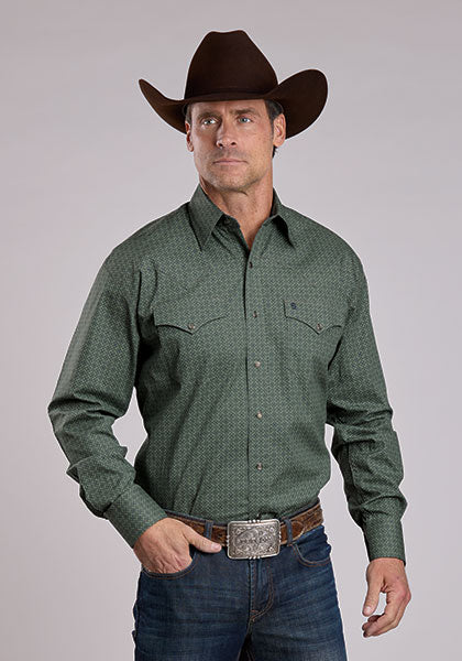 Mens Stetson Sage Lattice Western Shirt