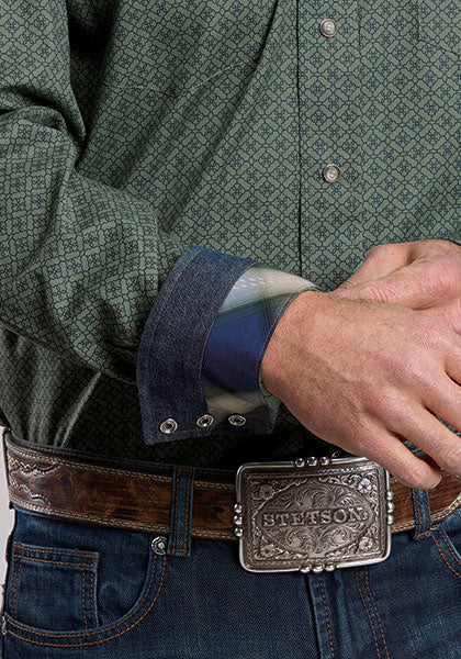 Mens Stetson Sage Lattice Western Shirt