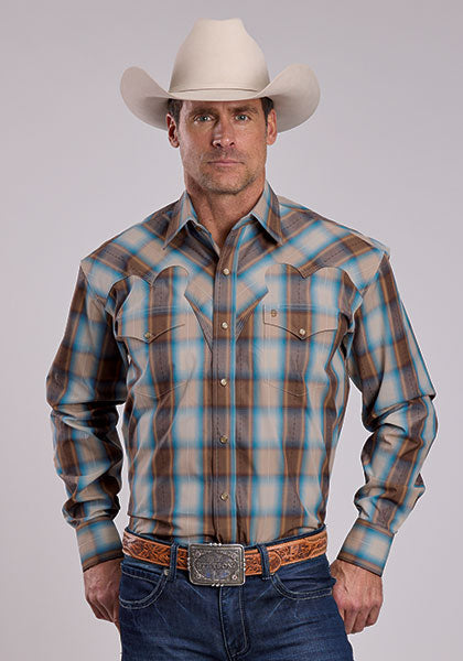 Mens Stetson Sandalwood Plaid Western Shirt