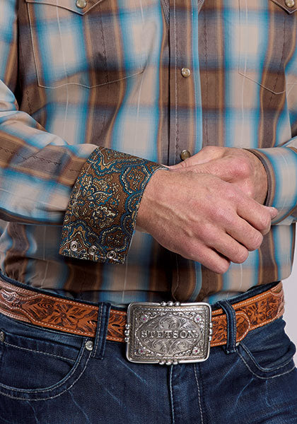 Mens Stetson Sandalwood Plaid Western Shirt