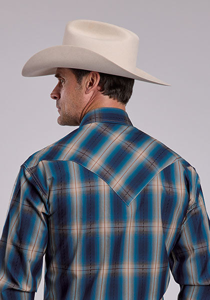Mens Stetson Marine Plaid Western Shirt