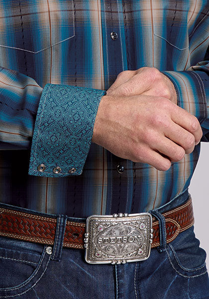 Mens Stetson Marine Plaid Western Shirt