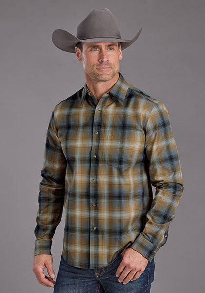 Mens Stetson Twill Plaid Western Shirt