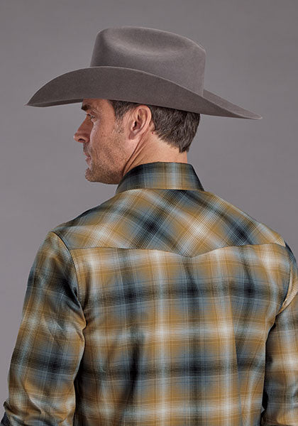 Mens Stetson Twill Plaid Western Shirt